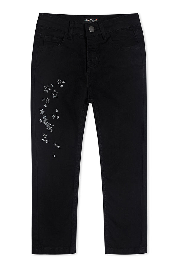 Black Embroidered Denim Jeans