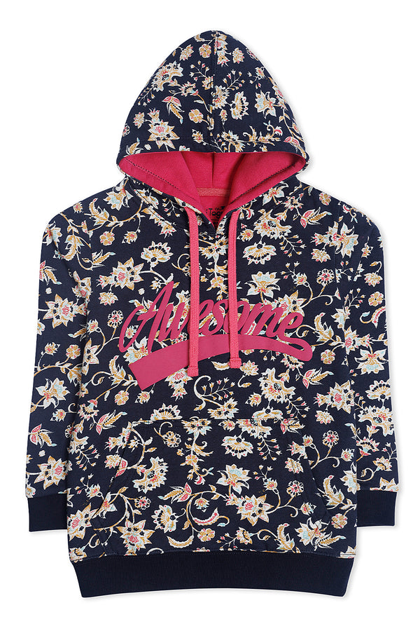 Navy Blue Printed Awesome Graphic Hoodie